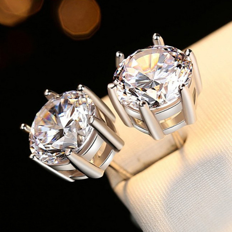 Solitaire Cubic Zircon Crushed Ice Cut Diamond Silver Plated Stud Earrings