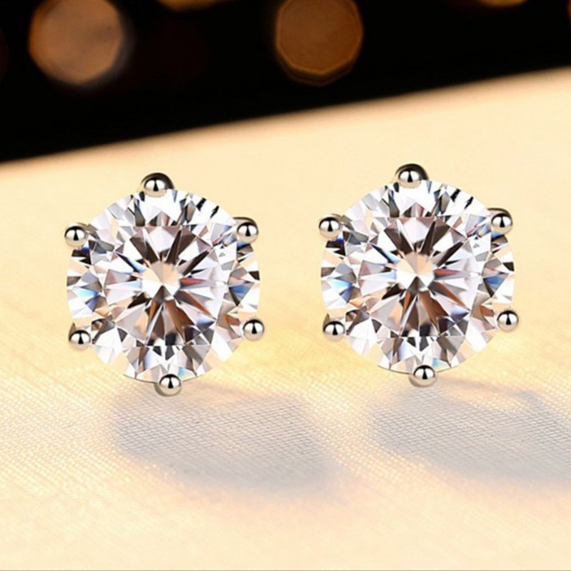 Solitaire Cubic Zircon Crushed Ice Cut Diamond Silver Plated Stud Earrings