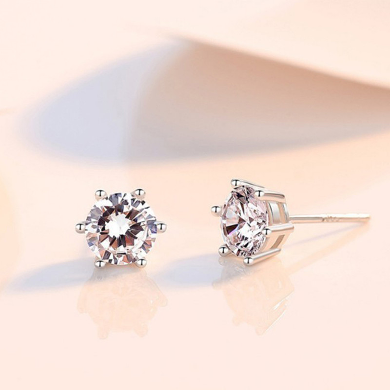 Solitaire Cubic Zircon Crushed Ice Cut Diamond Silver Plated Stud Earrings