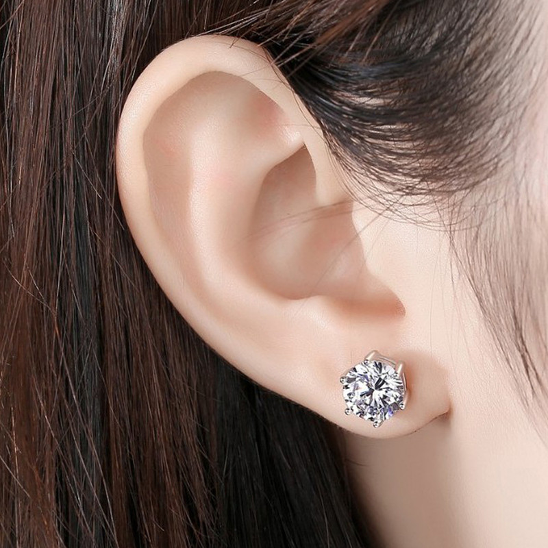 Solitaire Cubic Zircon Crushed Ice Cut Diamond Silver Plated Stud Earrings
