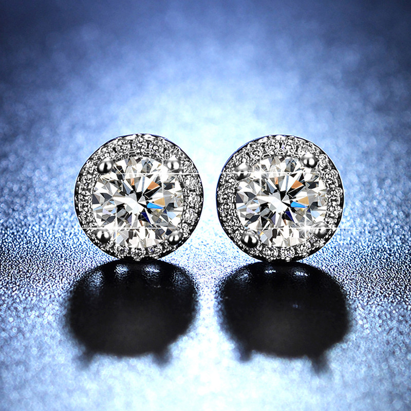 Solitaire Cubic Zircon Crushed Ice Cut Diamond Silver Plated Stud Earrings