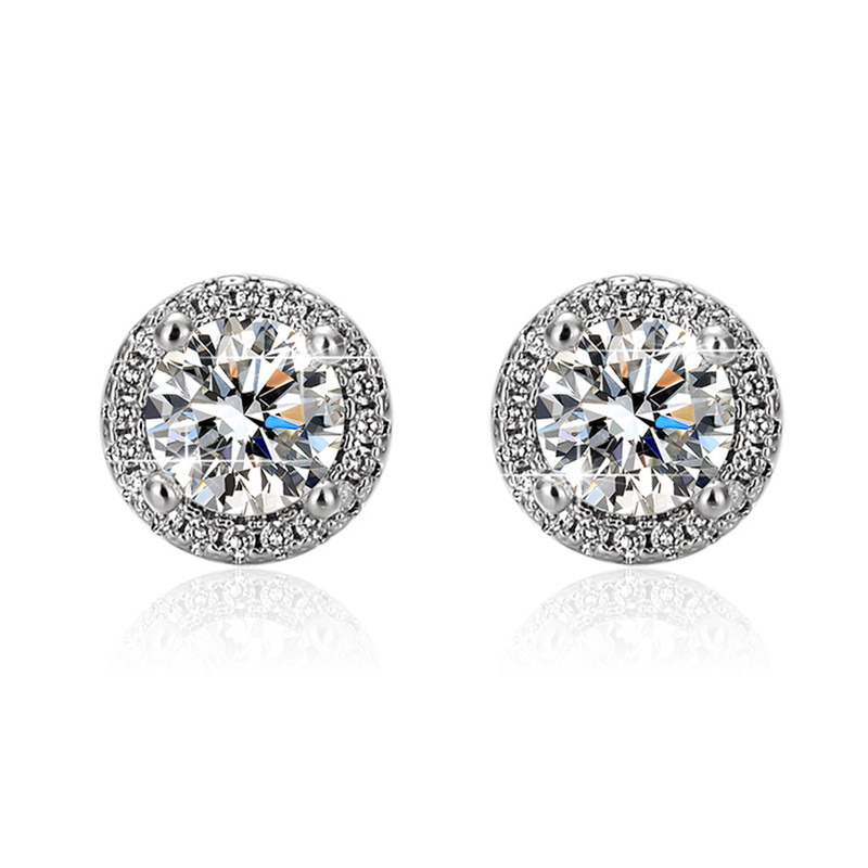 Solitaire Cubic Zircon Crushed Ice Cut Diamond Silver Plated Stud Earrings