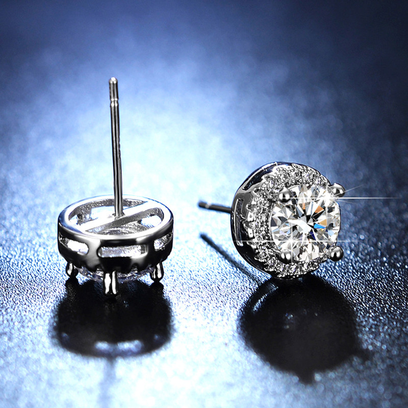 Solitaire Cubic Zircon Crushed Ice Cut Diamond Silver Plated Stud Earrings