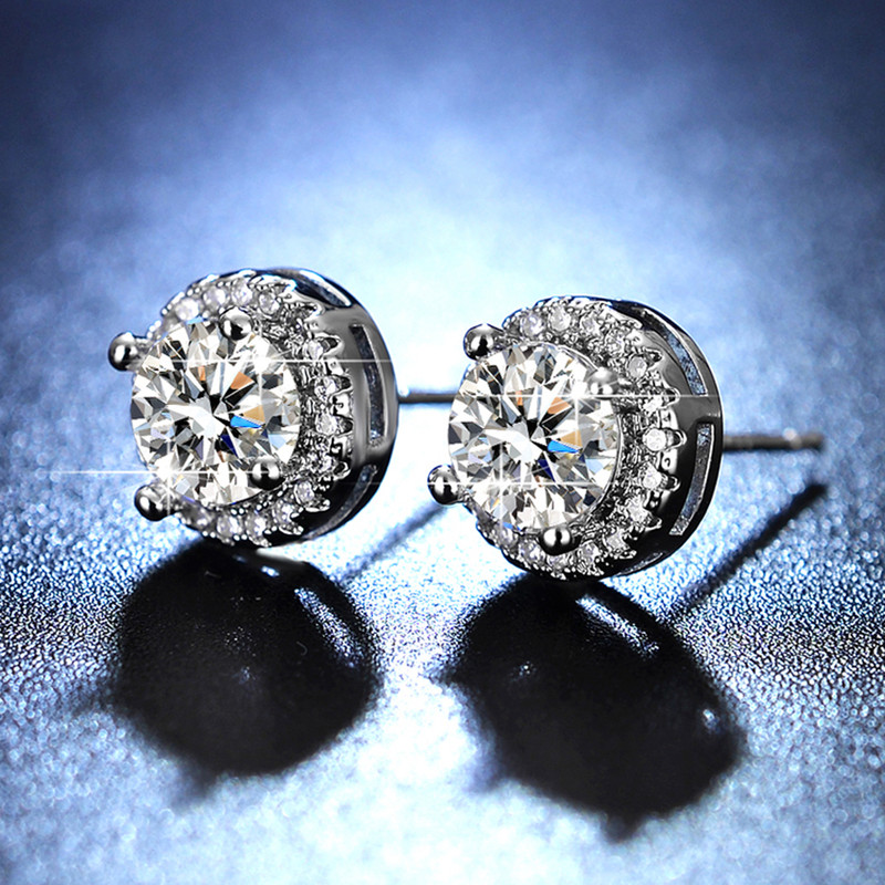Solitaire Cubic Zircon Crushed Ice Cut Diamond Silver Plated Stud Earrings