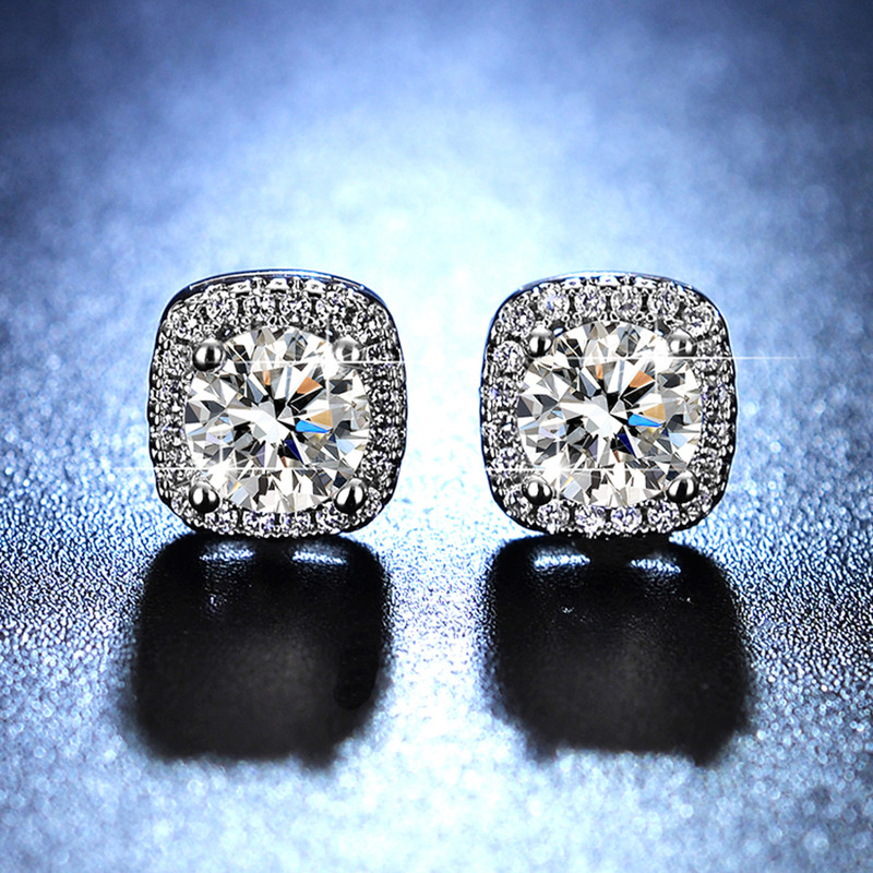 Solitaire Cubic Zircon Crushed Ice Cut Diamond Silver Plated Stud Earrings