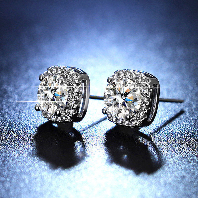 Solitaire Cubic Zircon Crushed Ice Cut Diamond Silver Plated Stud Earrings