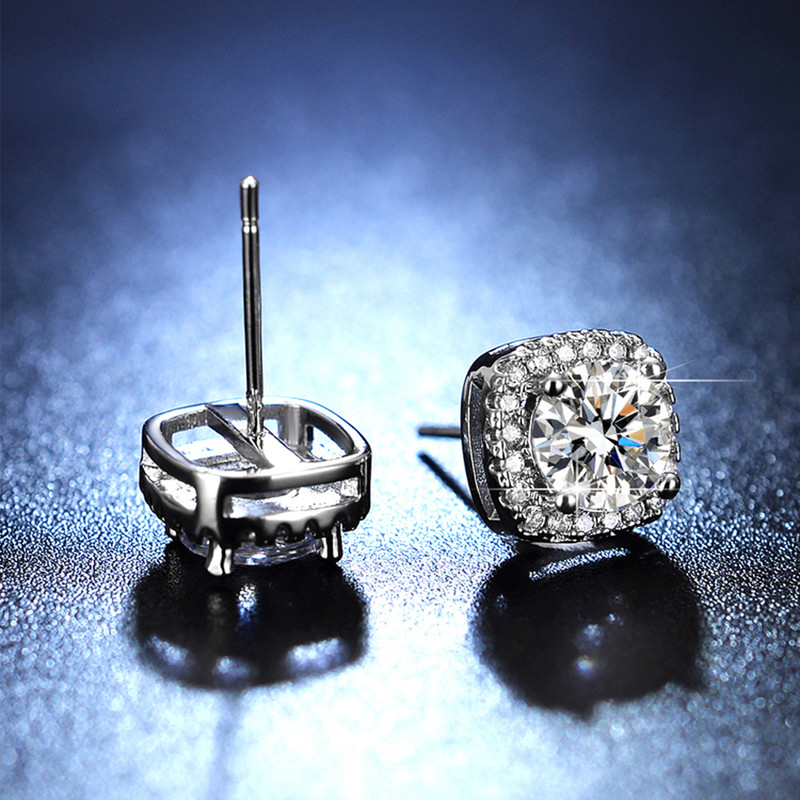 Solitaire Cubic Zircon Crushed Ice Cut Diamond Silver Plated Stud Earrings