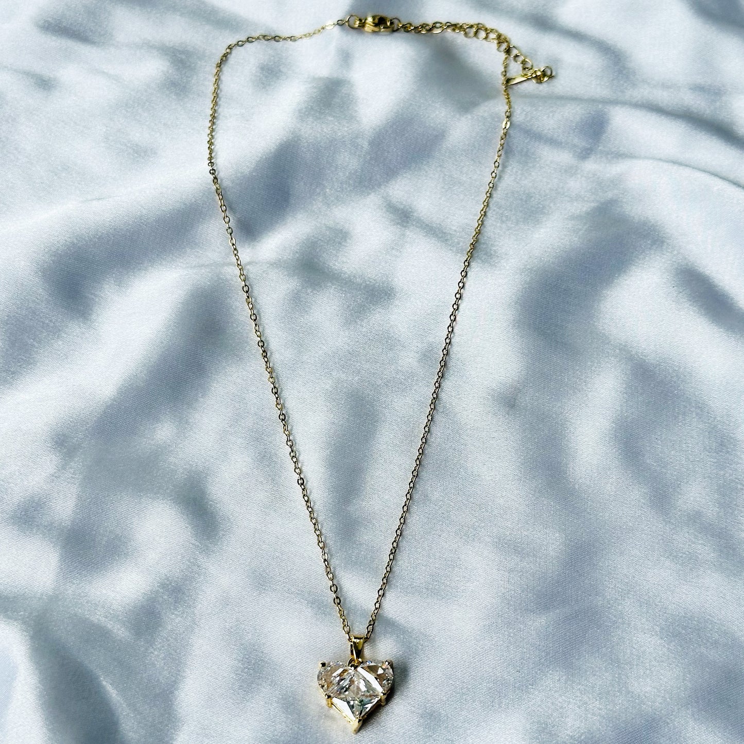 Crystal Heart Design American Diamond Gold Plated Stainless Steel Necklace