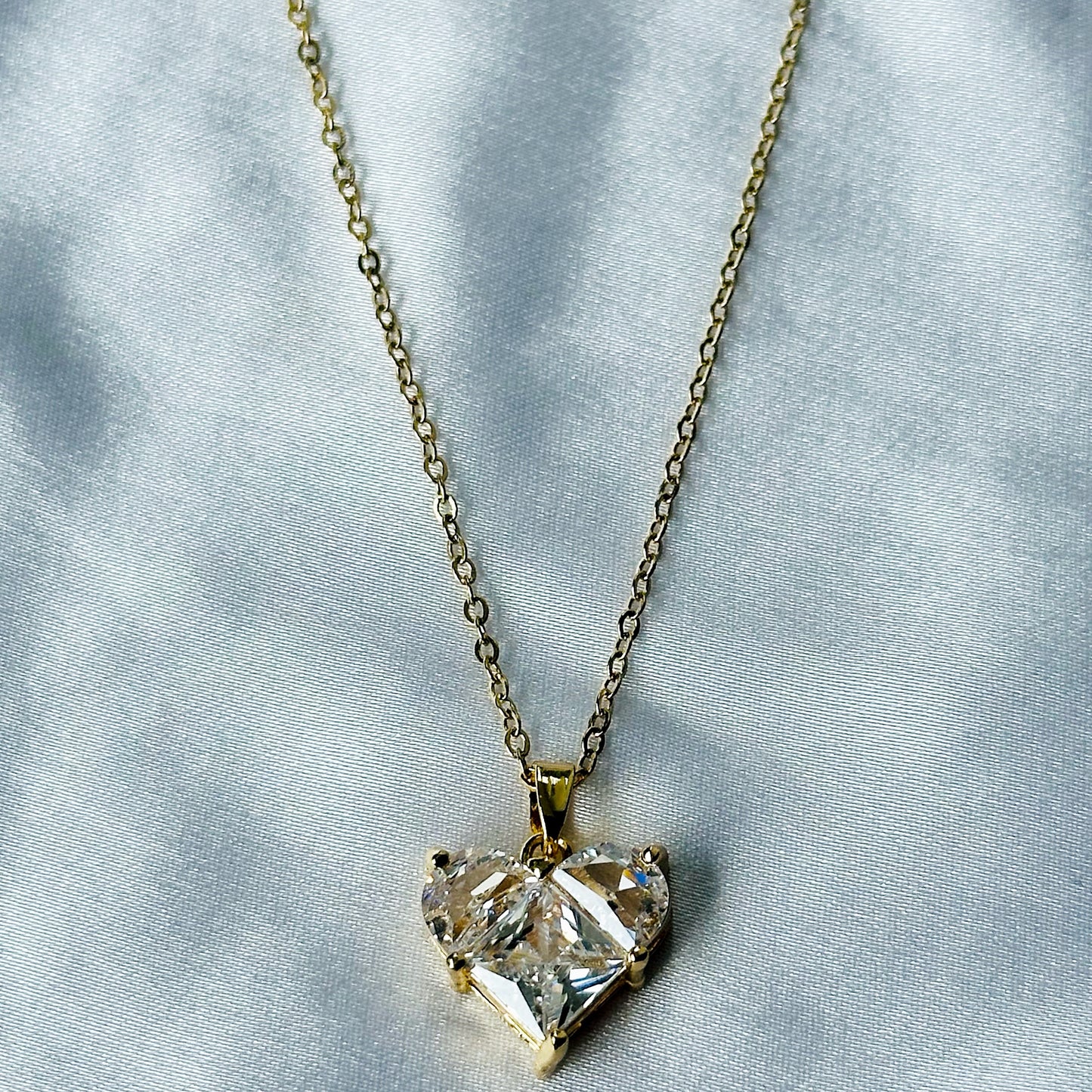 Crystal Heart Design American Diamond Gold Plated Stainless Steel Necklace