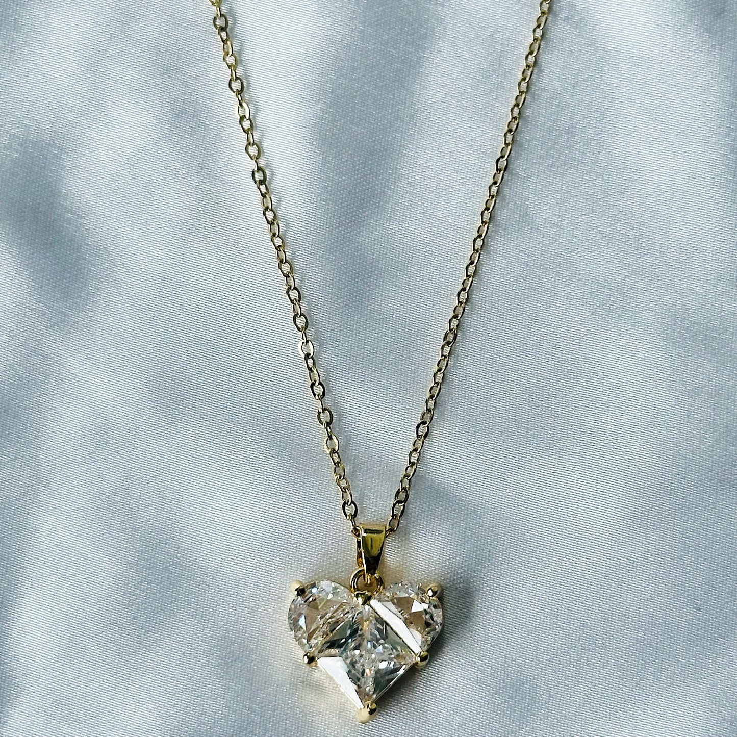 Crystal Heart Design American Diamond Gold Plated Stainless Steel Necklace