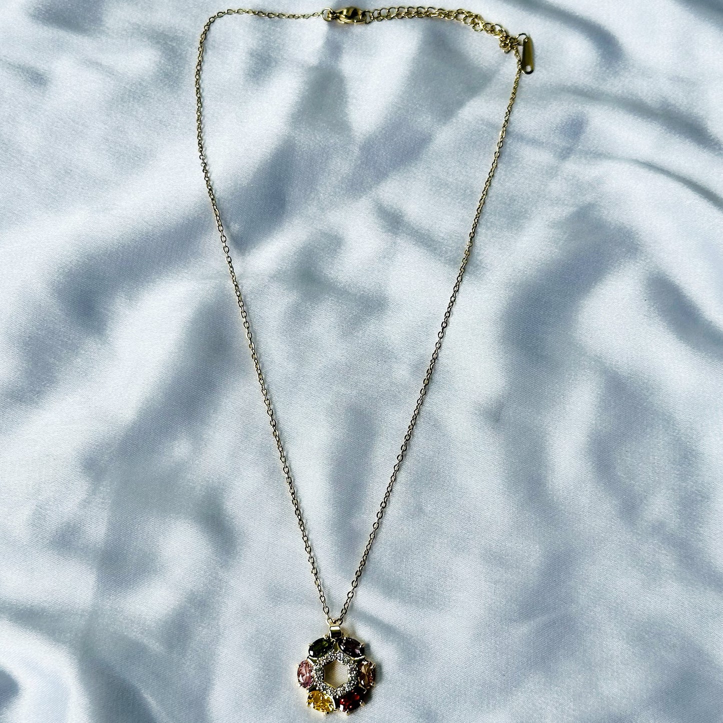 Multi Color Cubic Zircon American Diamond Gold Plated Stainless Steel Necklace