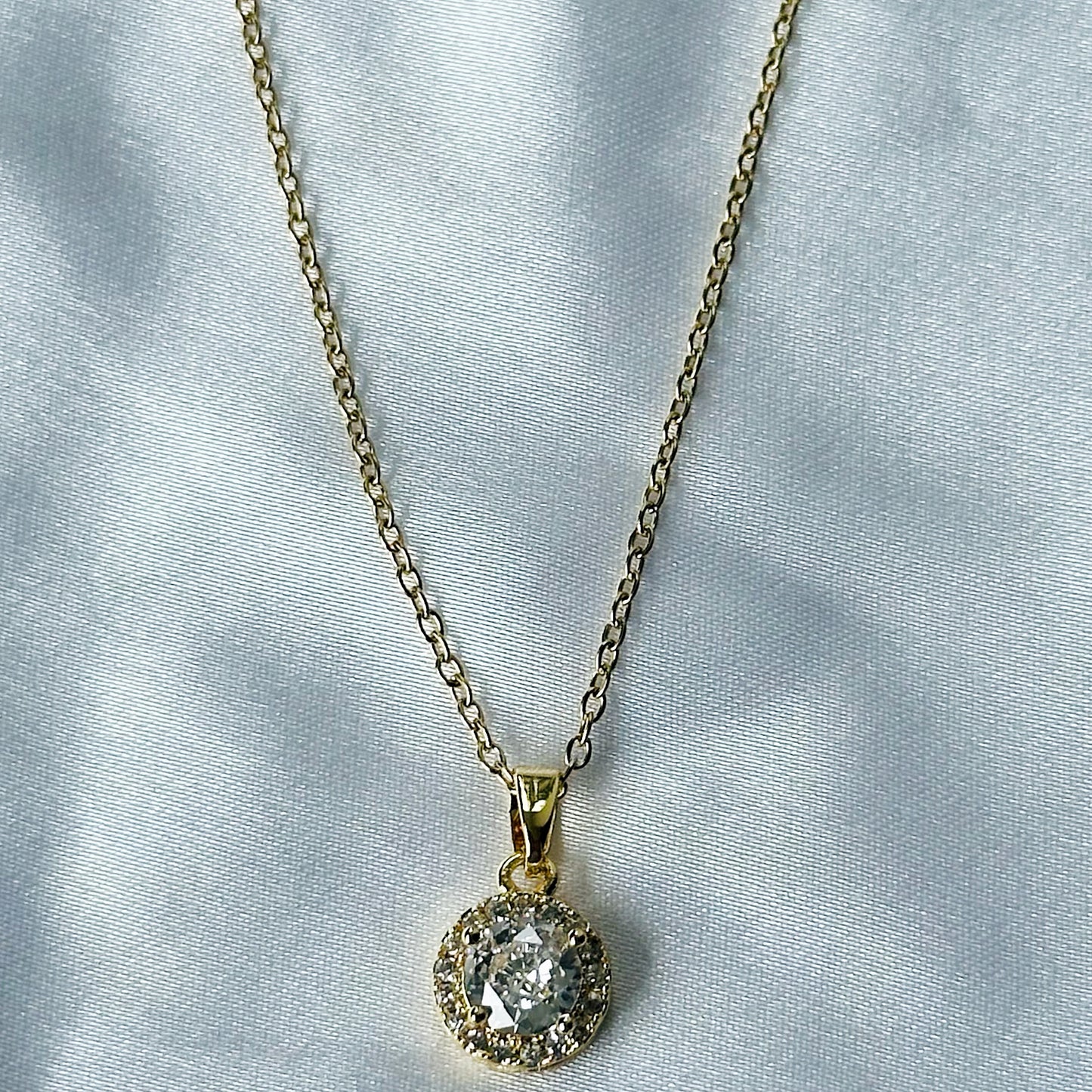 Solitaire Cubic Zircon American Diamond Gold Plated Stainless Steel Necklace