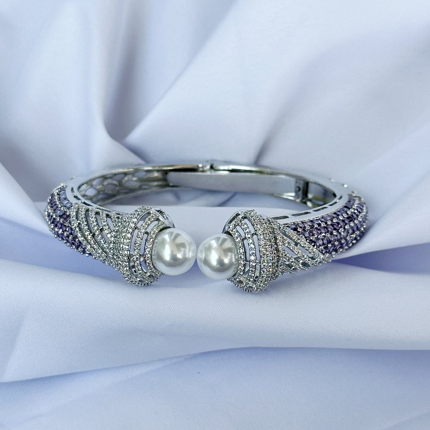Light Purple Amethyst Cubic Zircon American Diamond Silver Plated Bangle Bracelet