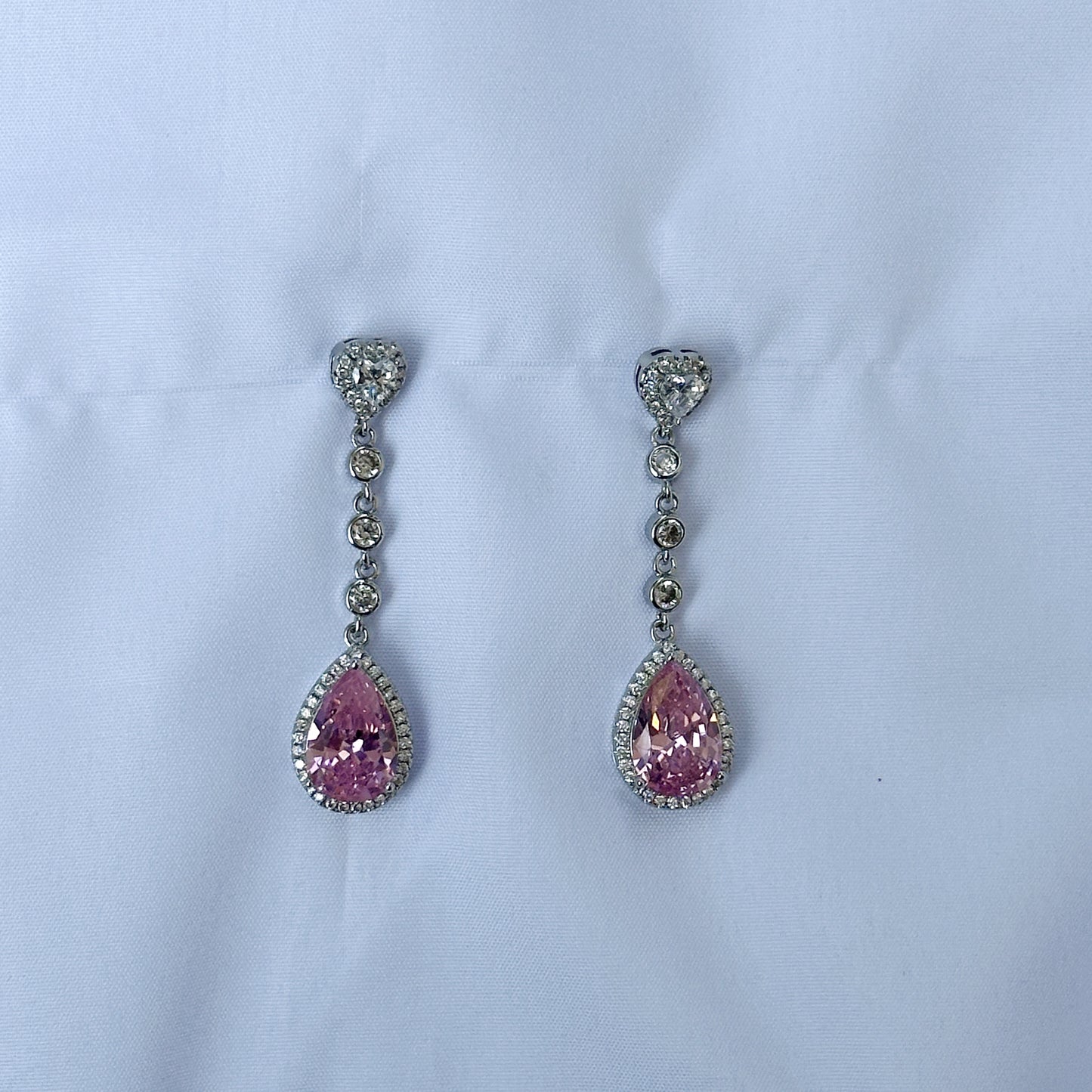 Pink Topaz Cubic Zircon American Diamond Silver Plated Pendant Set