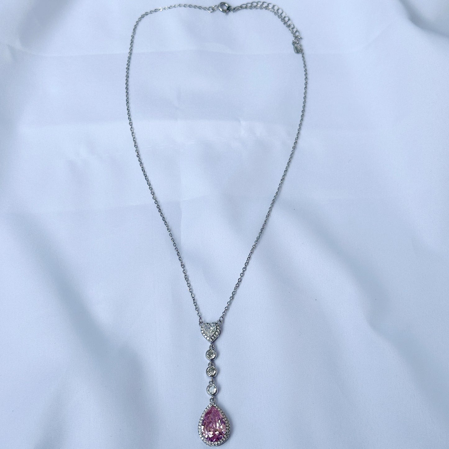 Pink Topaz Cubic Zircon American Diamond Silver Plated Pendant Set