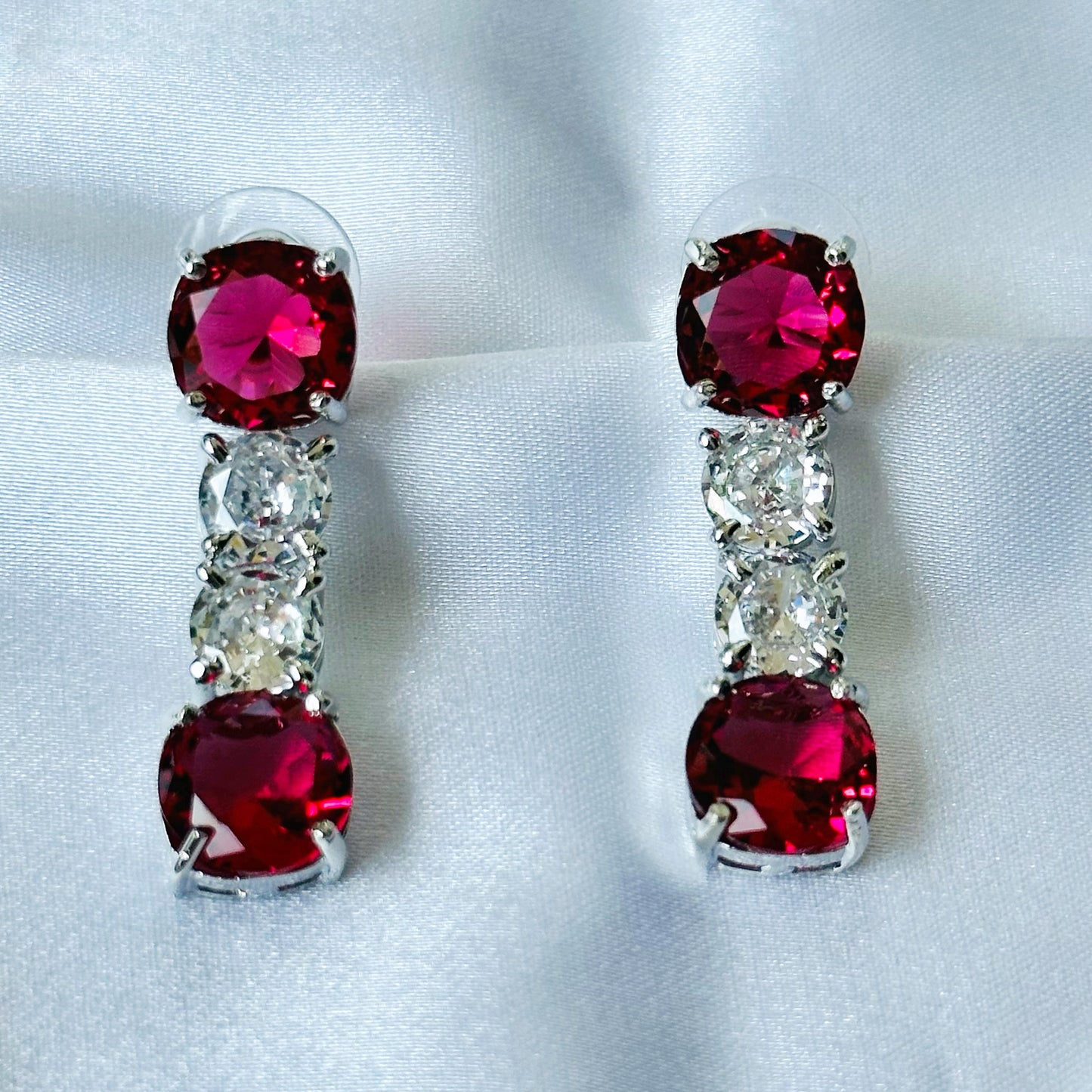 Red Ruby Cubic Zircon Stones American Diamond Silver Plated Necklace Set