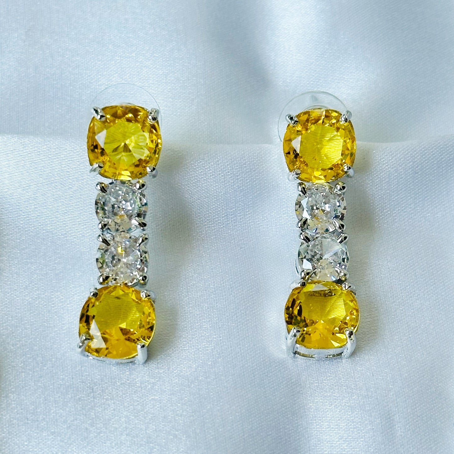 Yellow Topaz Cubic Zircon Stones American Diamond Silver Plated Necklace Set