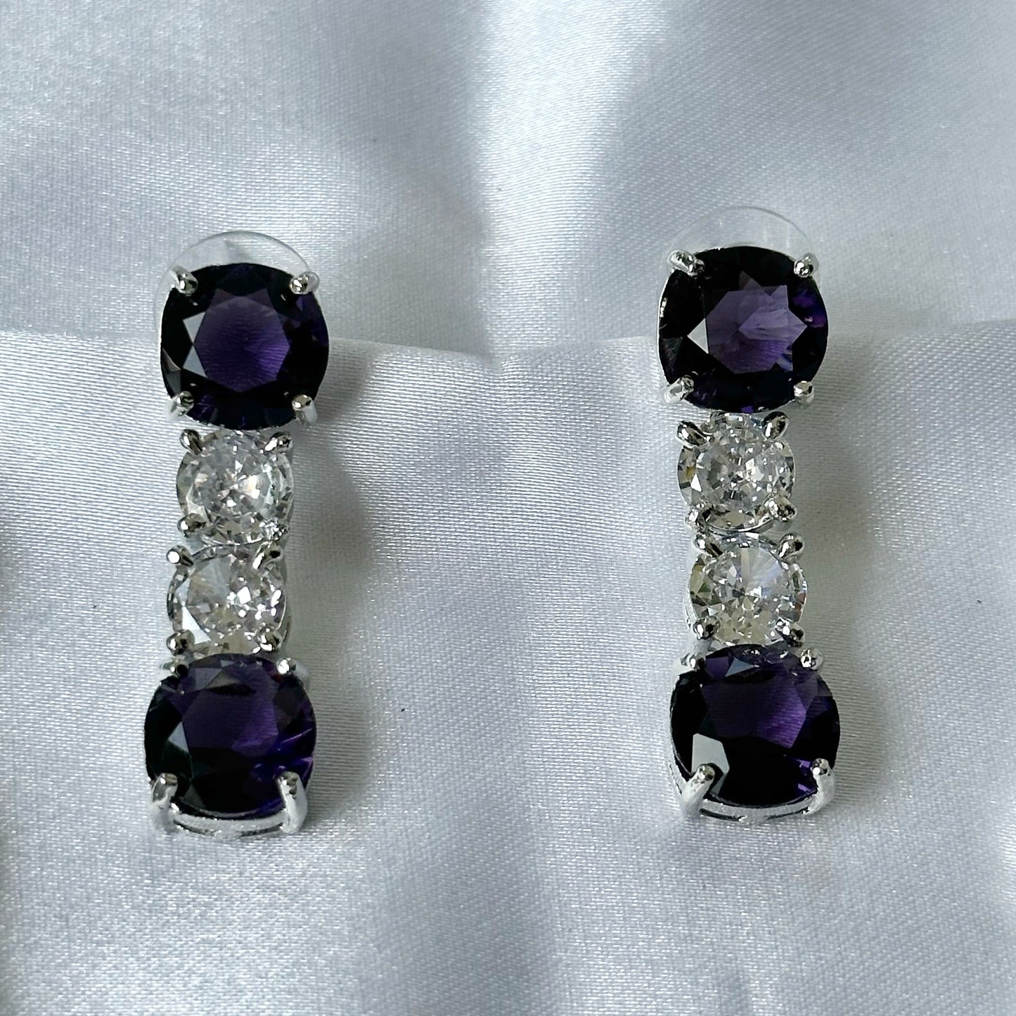 Purple Amethyst Cubic Zircon Stones American Diamond Silver Plated Necklace Set
