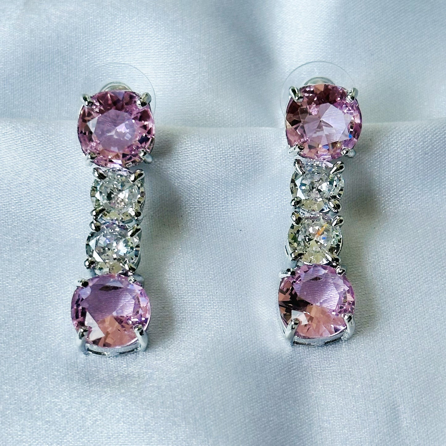 Pink Topaz Cubic Zircon Stones American Diamond Silver Plated Necklace Set
