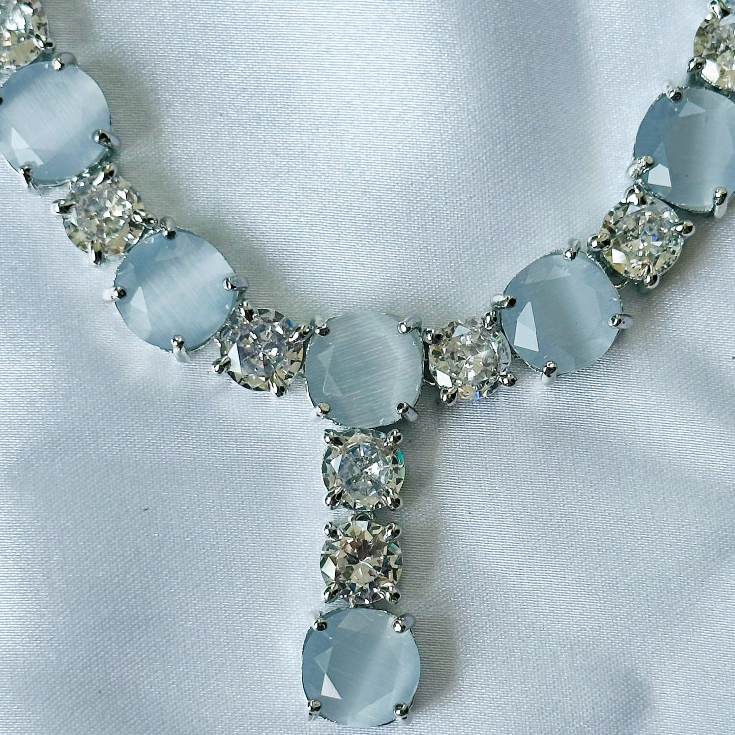 Grey Opal Zircon Stones American Diamond Silver Plated Necklace Set