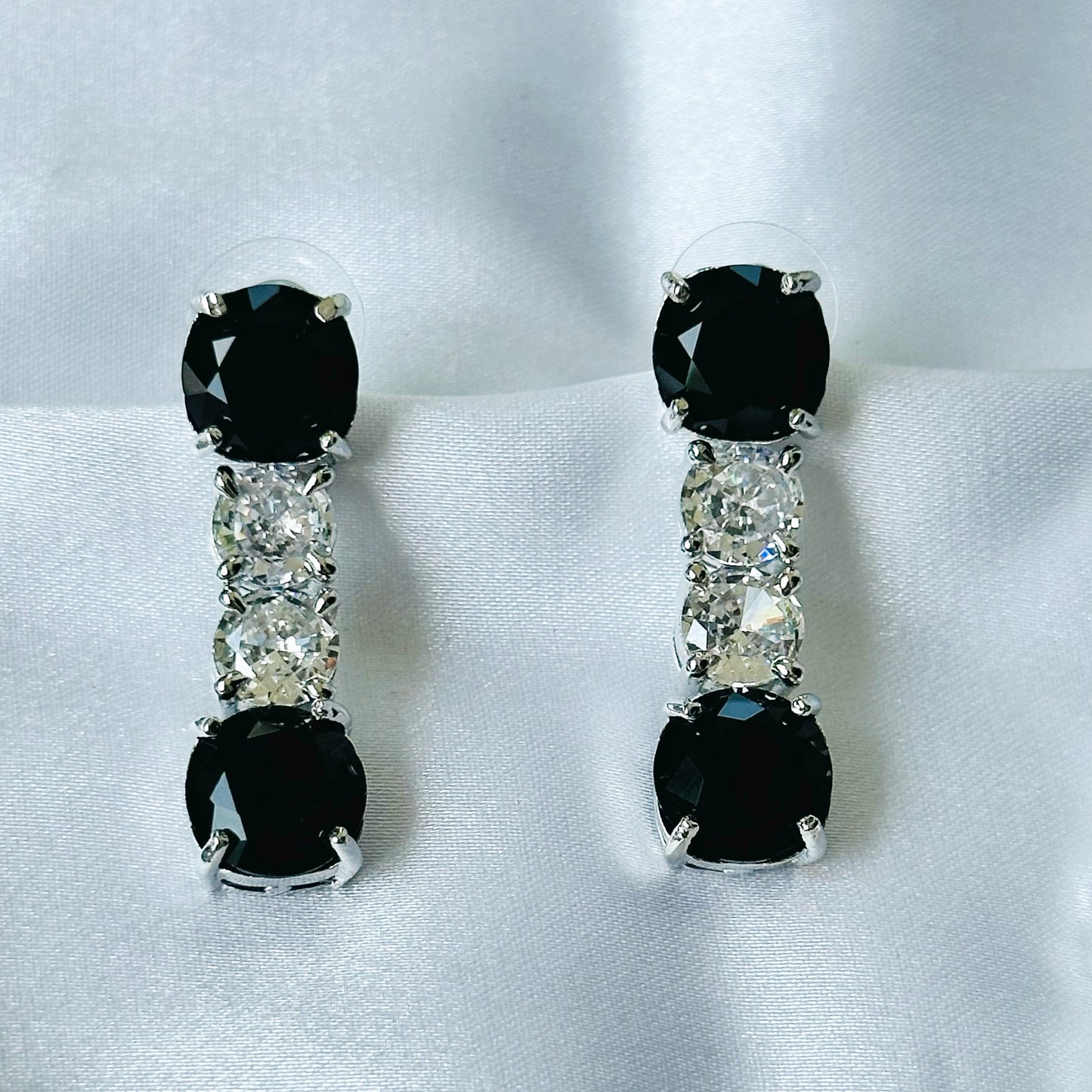 Black Zircon Stones American Diamond Silver Plated Necklace Set