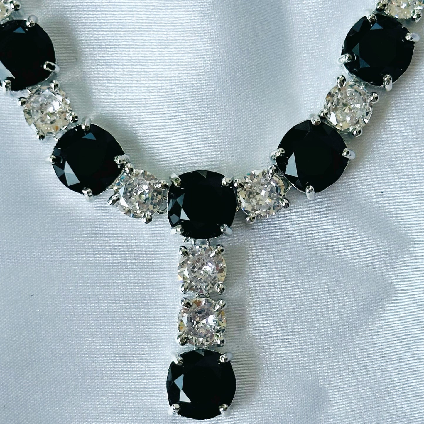 Black Zircon Stones American Diamond Silver Plated Necklace Set