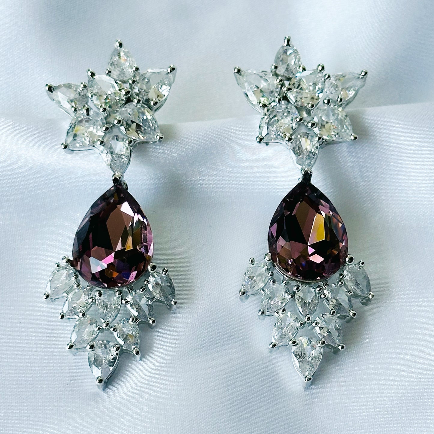 Deep Purple Amethyst Swarovski Crystal American Diamond Silver Plated Earrings