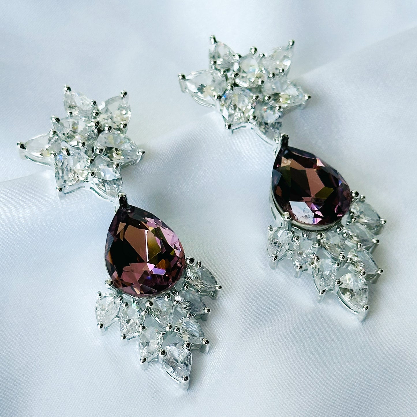 Deep Purple Amethyst Swarovski Crystal American Diamond Silver Plated Earrings