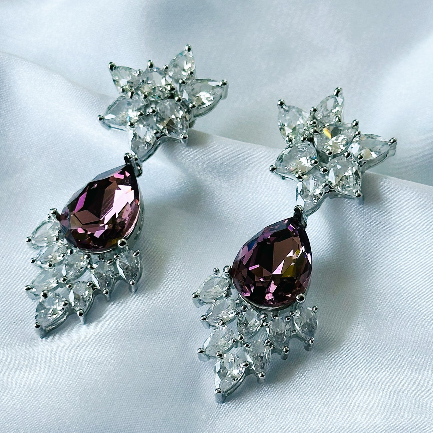 Deep Purple Amethyst Swarovski Crystal American Diamond Silver Plated Earrings