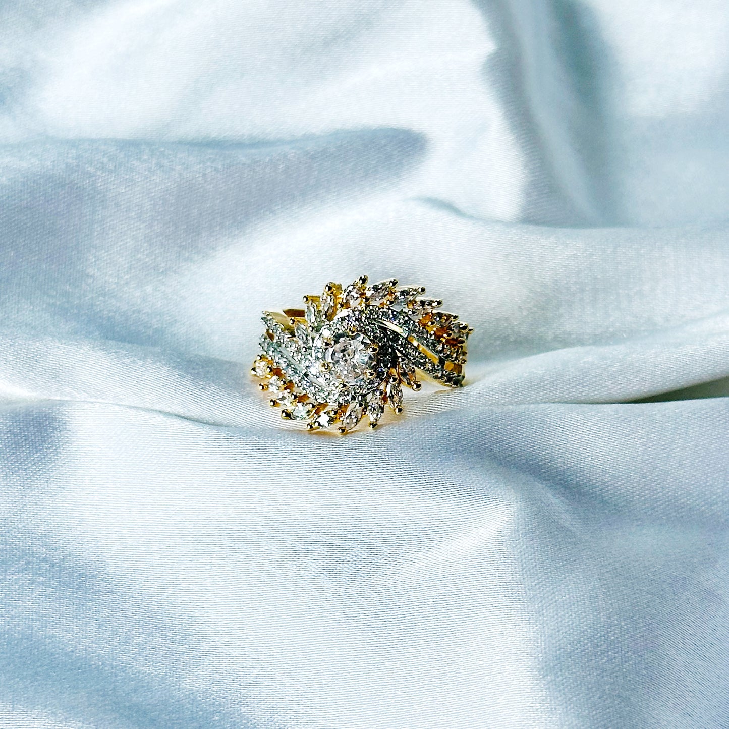 Solitaire Cubic Zircon American Diamond Gold/Silver Plated Adjustable Ring