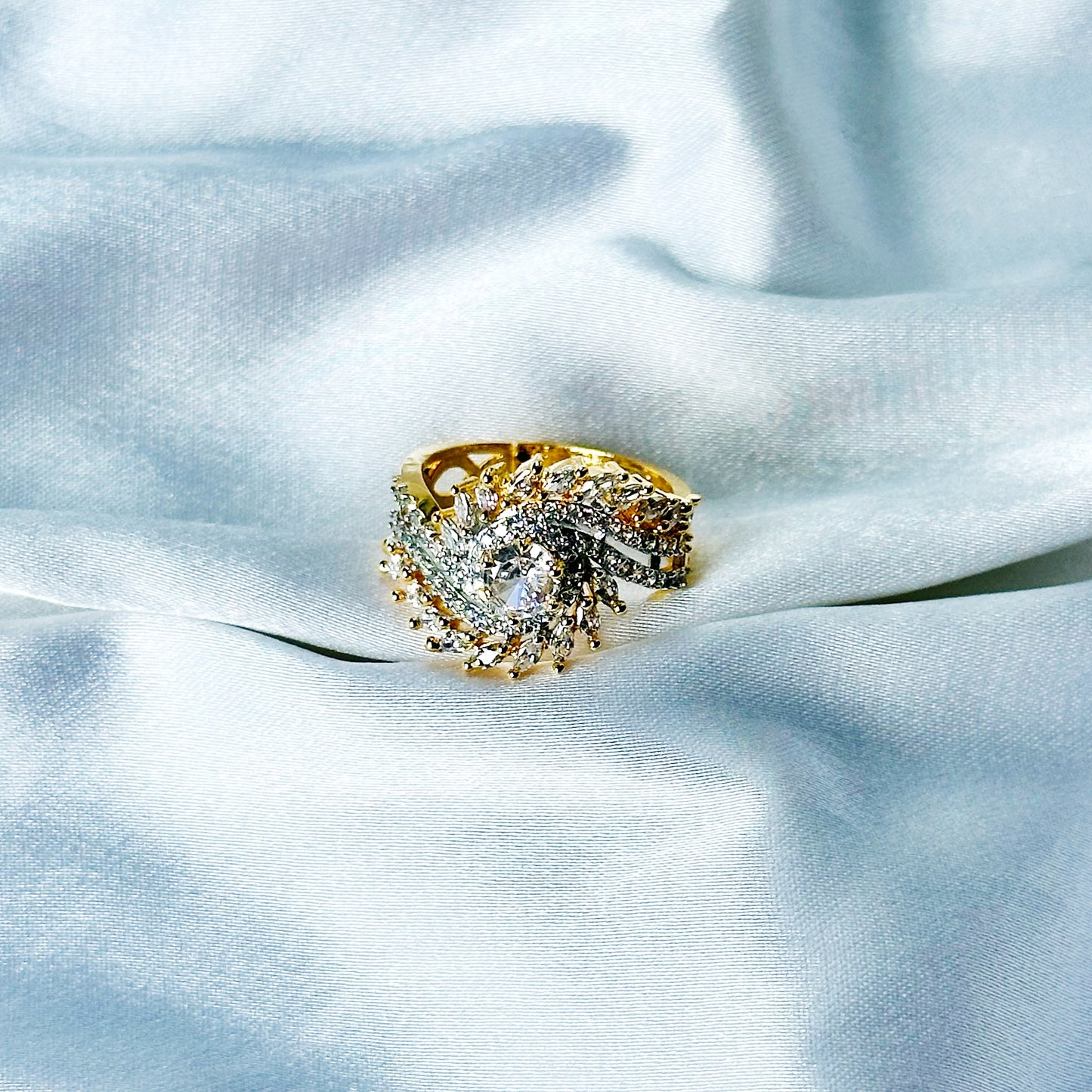 Solitaire Cubic Zircon American Diamond Gold/Silver Plated Adjustable Ring