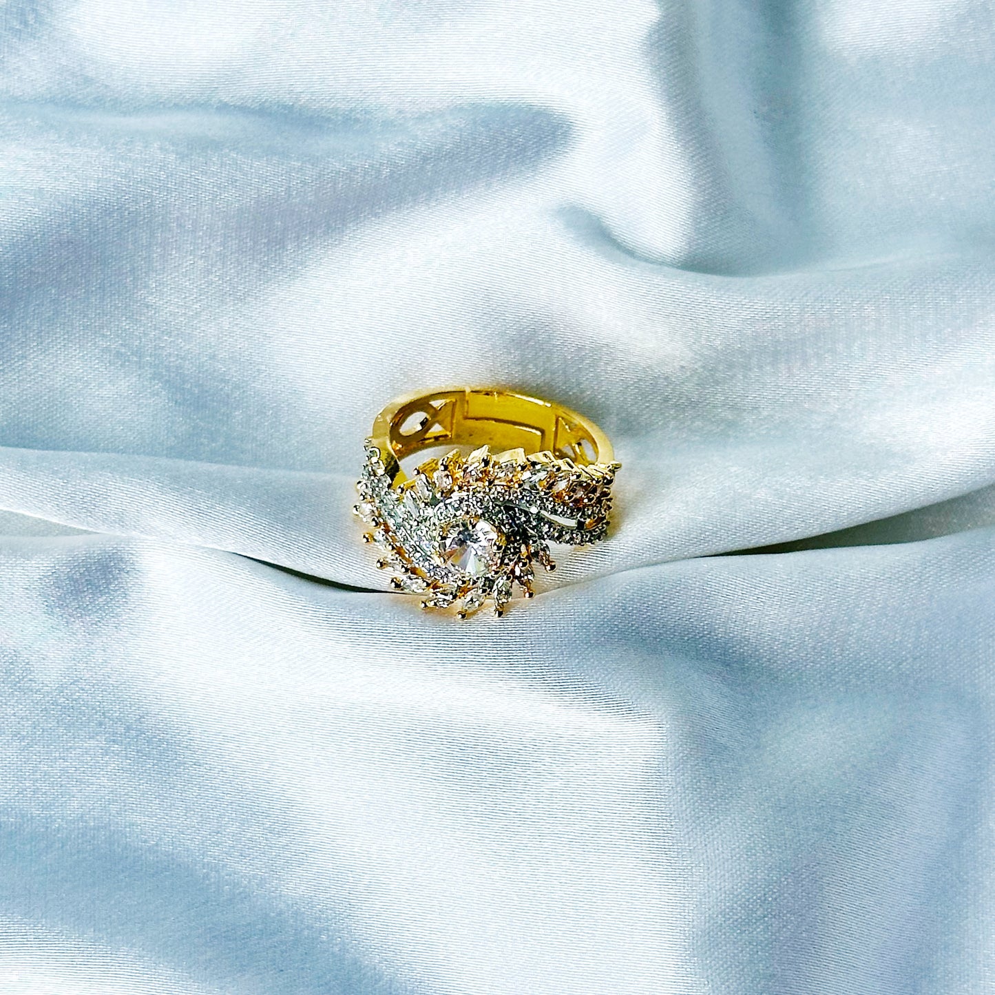 Solitaire Cubic Zircon American Diamond Gold/Silver Plated Adjustable Ring