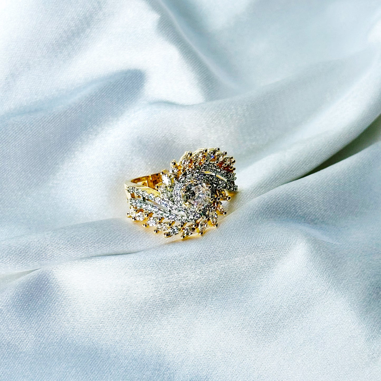 Solitaire Cubic Zircon American Diamond Gold/Silver Plated Adjustable Ring