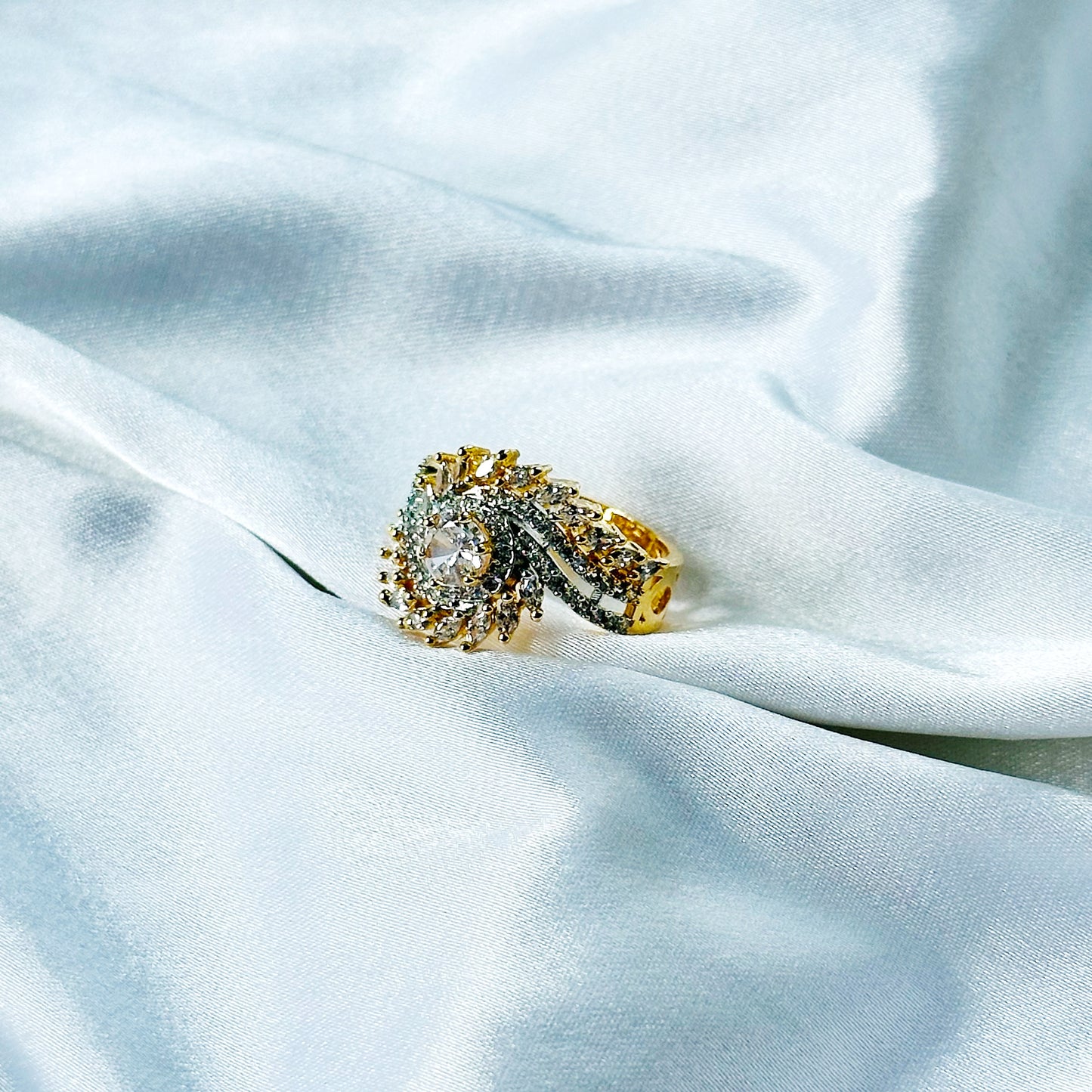 Solitaire Cubic Zircon American Diamond Gold/Silver Plated Adjustable Ring