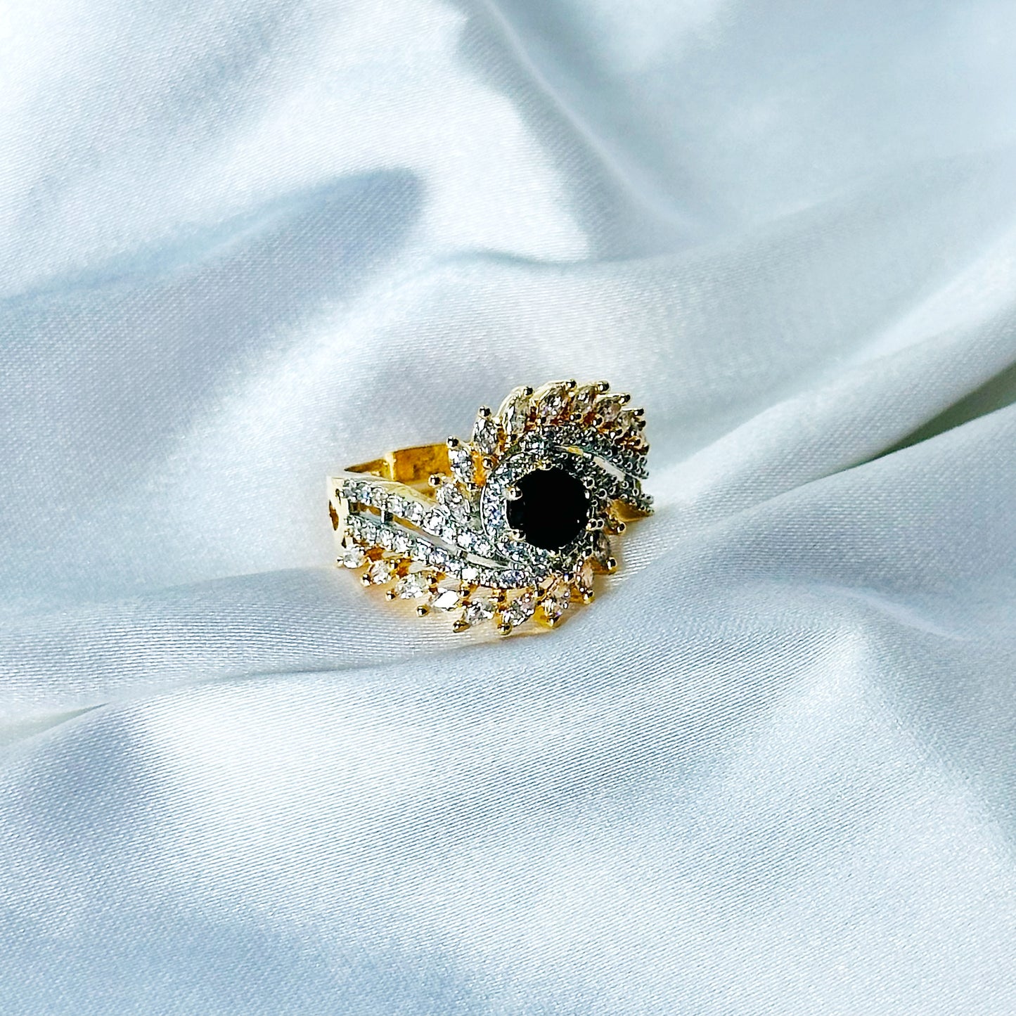 Black Cubic Zircon American Diamond Gold/Silver Plated Adjustable Ring