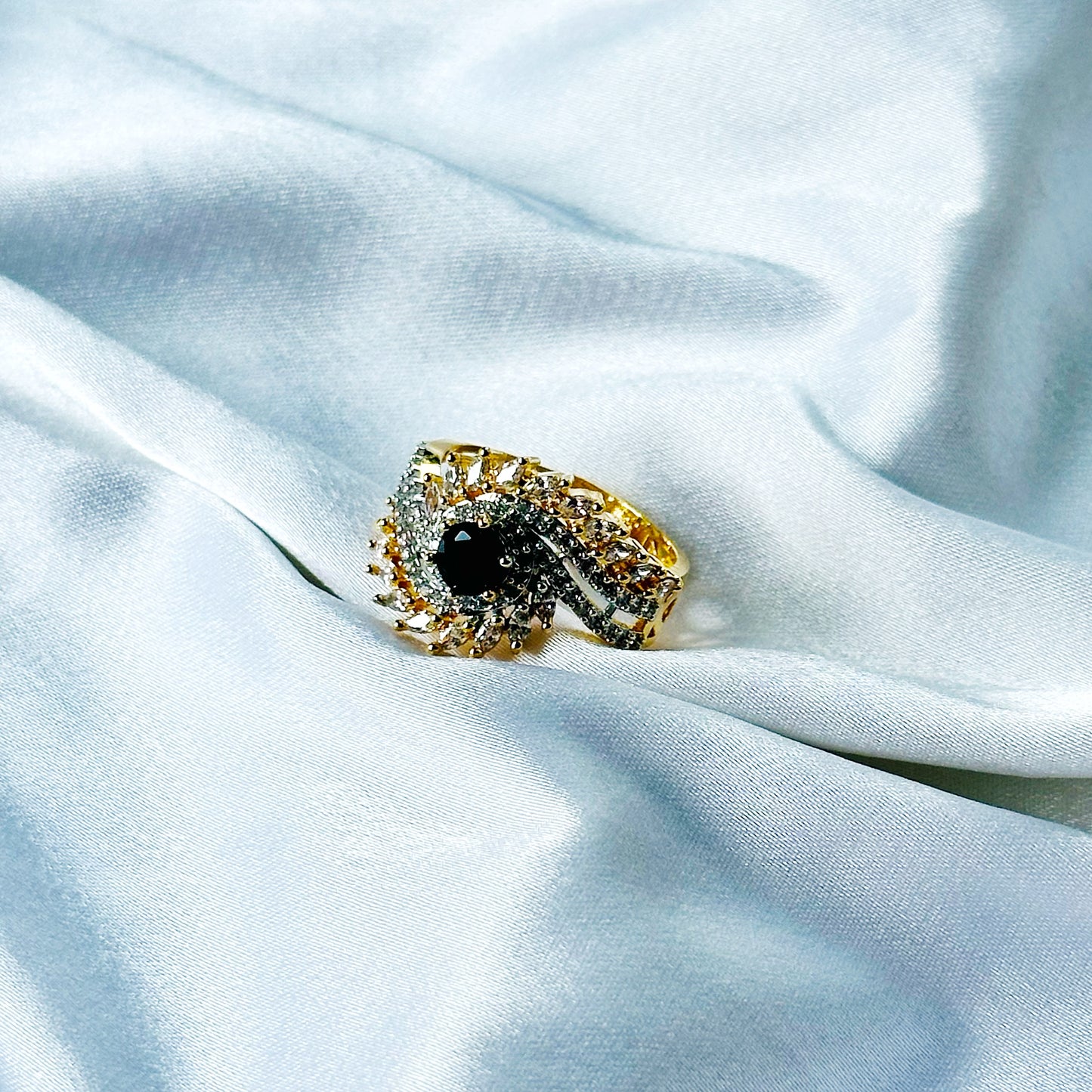 Black Cubic Zirconia American Diamond Gold/Silver Plated Adjustable Ring