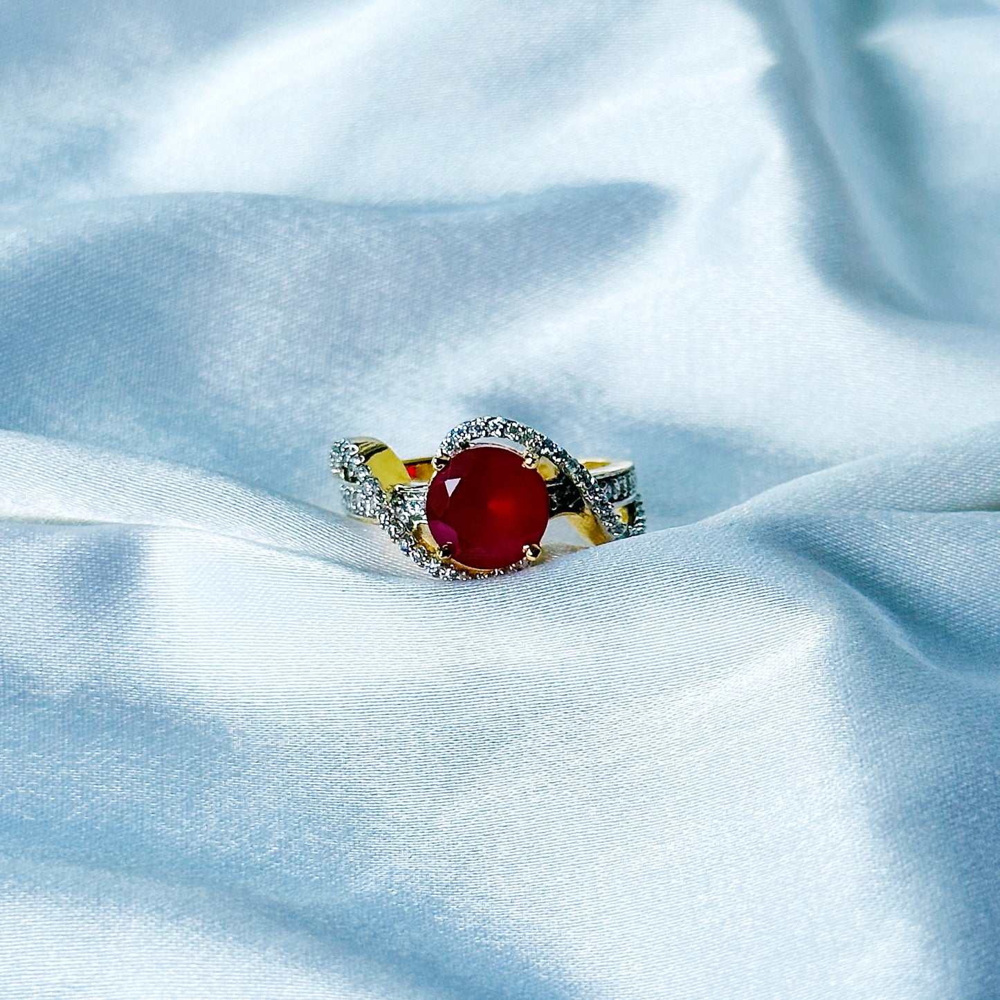 Red Ruby Cubic Zircon American Diamond Gold/Silver Plated Adjustable Ring