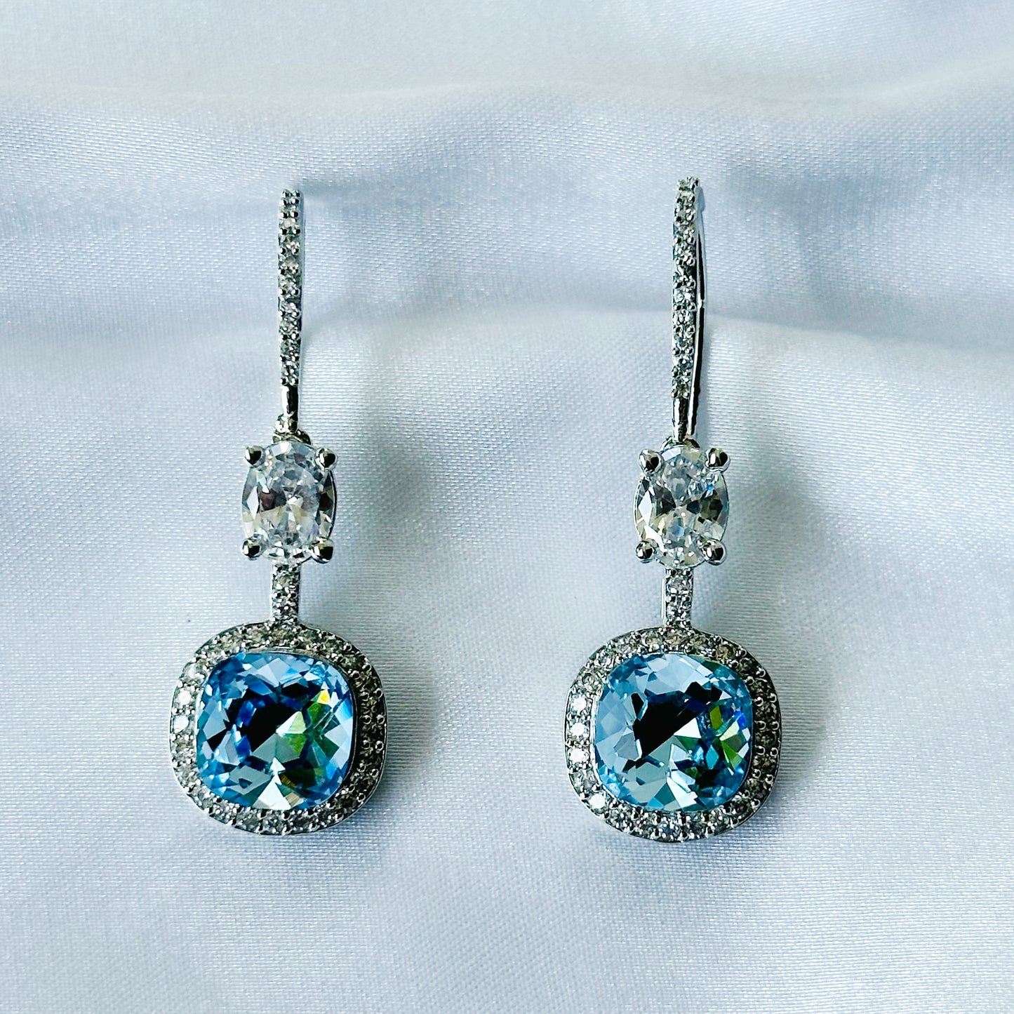 Indian Lt Blue Sapphire Swarovski Crystal American Diamond Silver Plated Earrings