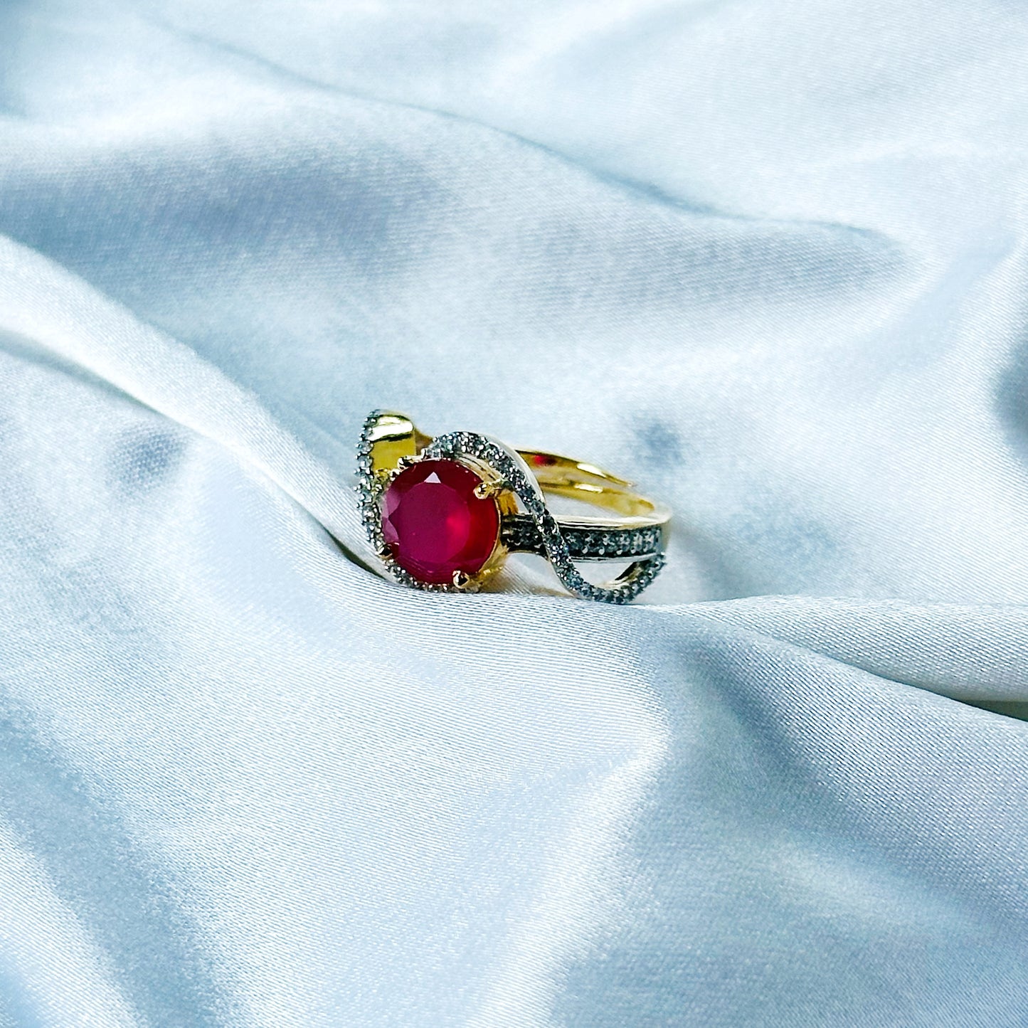 Red Ruby Cubic Zircon American Diamond Gold/Silver Plated Adjustable Ring