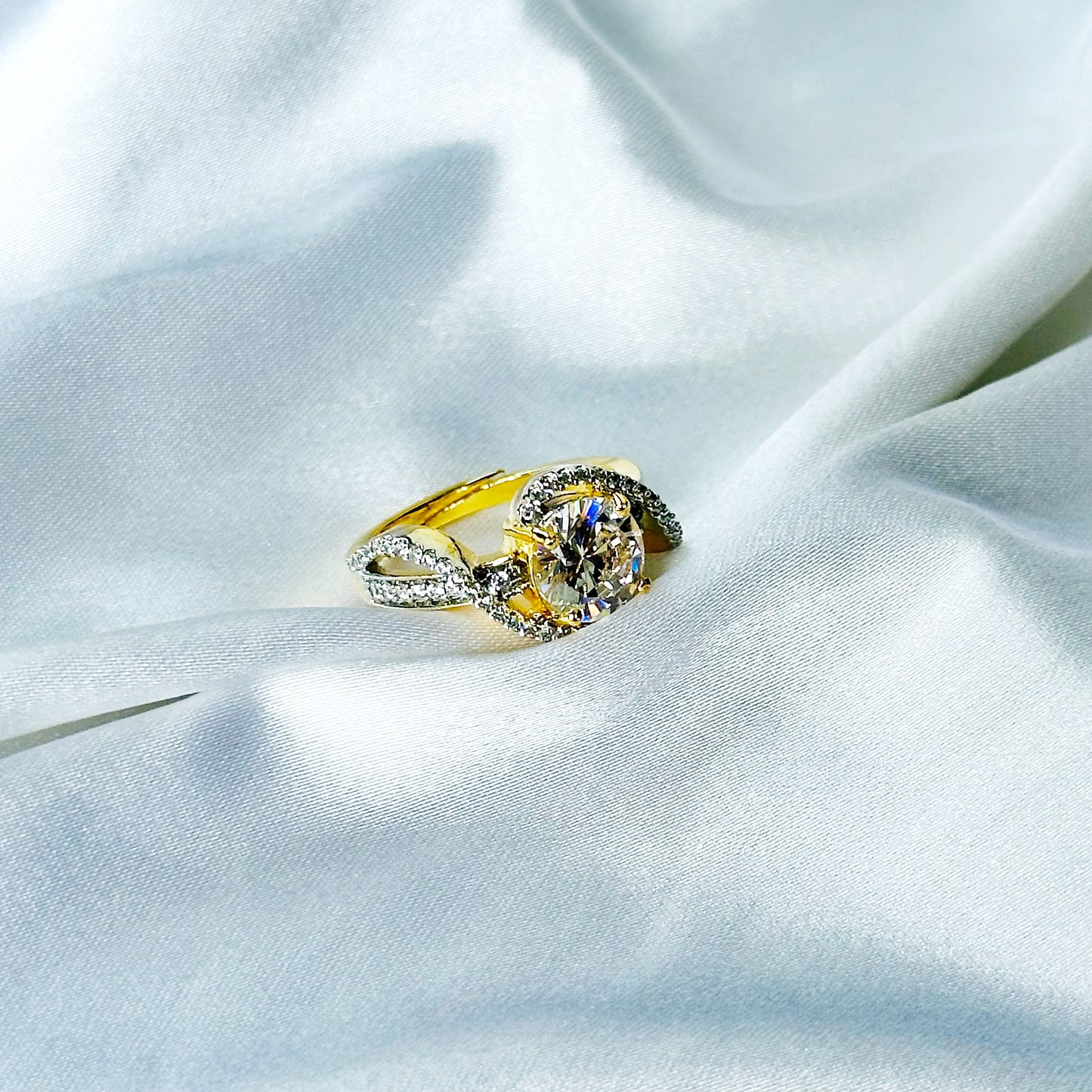 Solitaire Cubic Zircon American Diamond Gold/Silver Plated Adjustable Ring