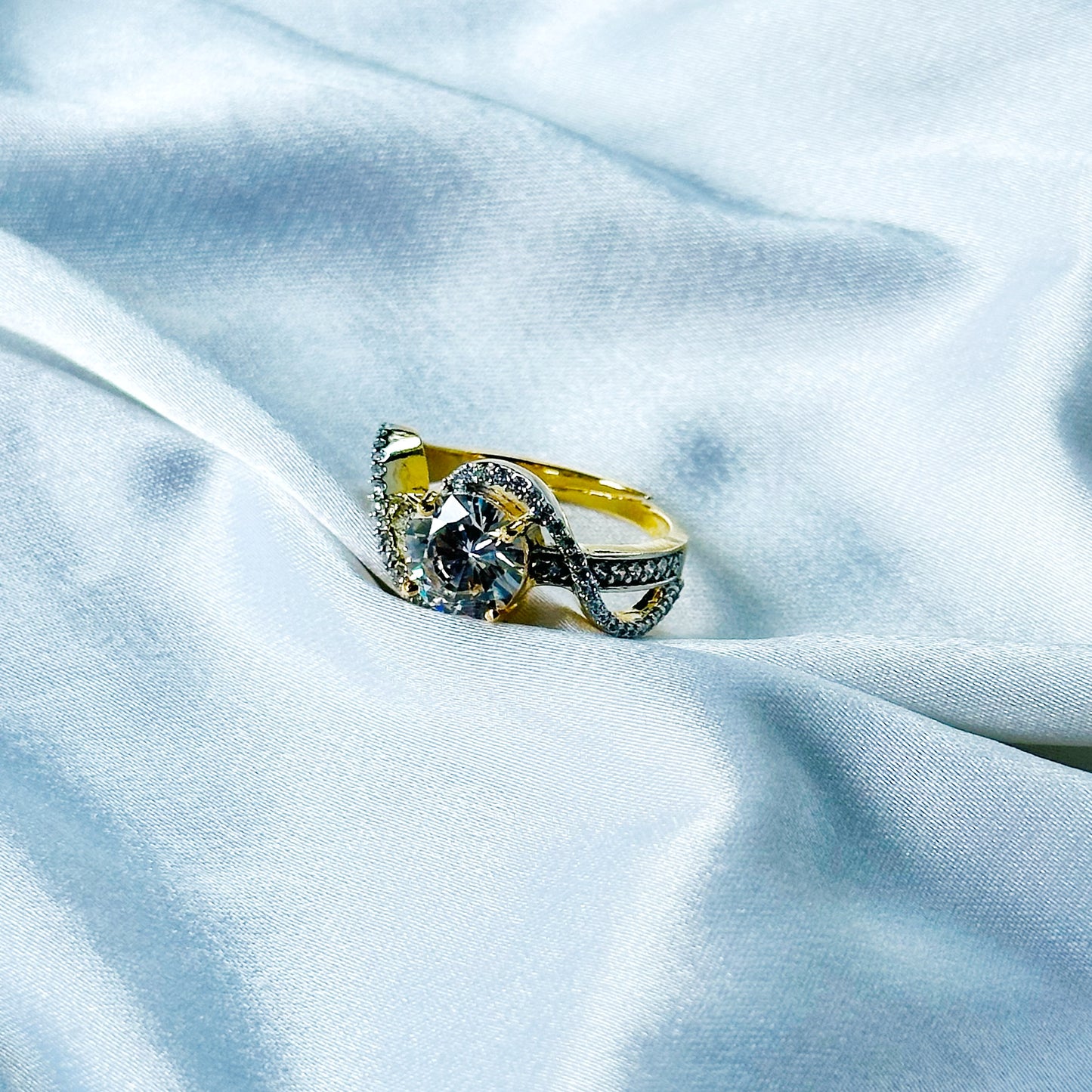 Solitaire Cubic Zirconia American Diamond Gold/Silver Plated Adjustable Ring