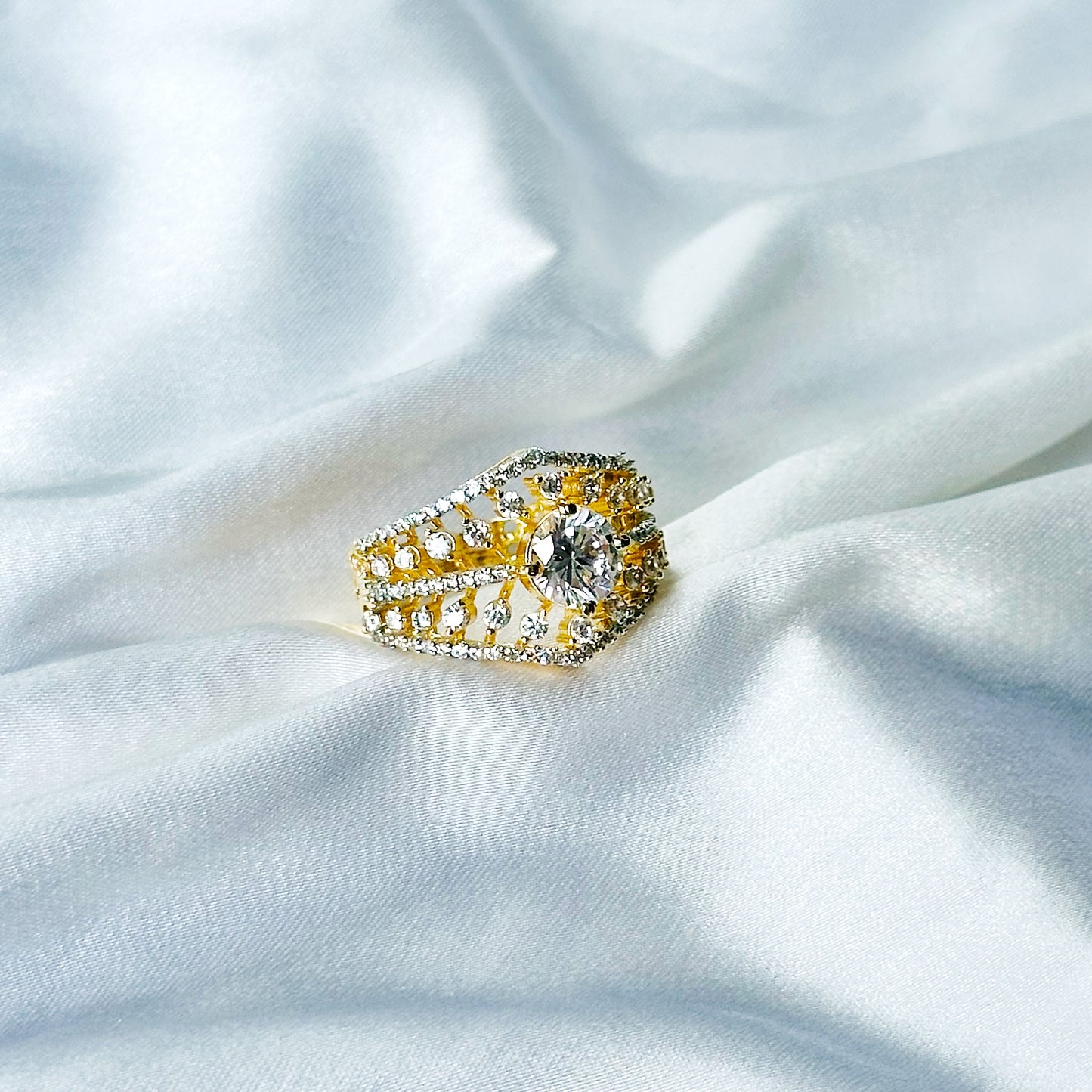 Solitaire Cubic Zircon American Diamond Gold/Silver Plated Adjustable Ring
