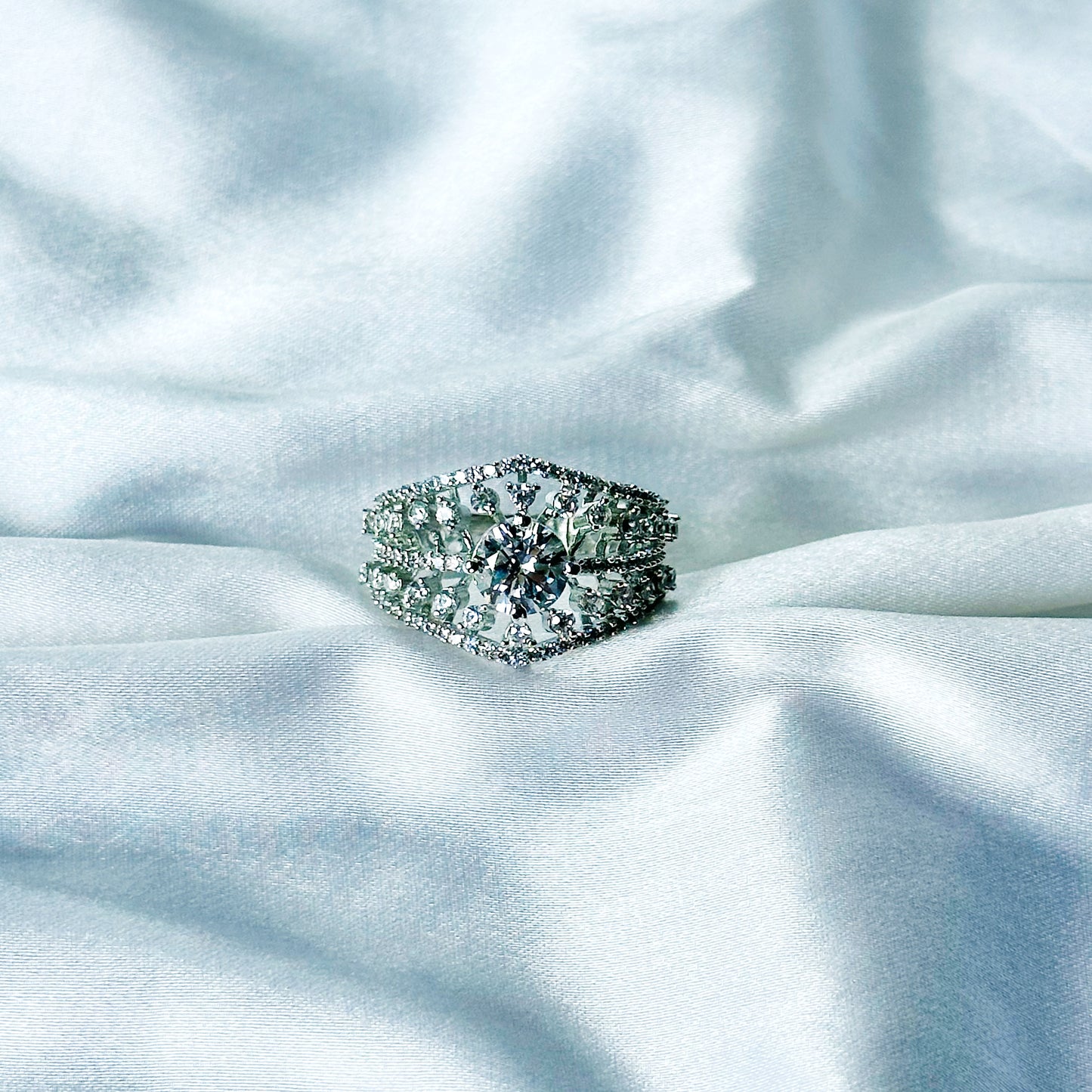 Solitaire Cubic Zircon American Diamond Silver Plated Adjustable Ring
