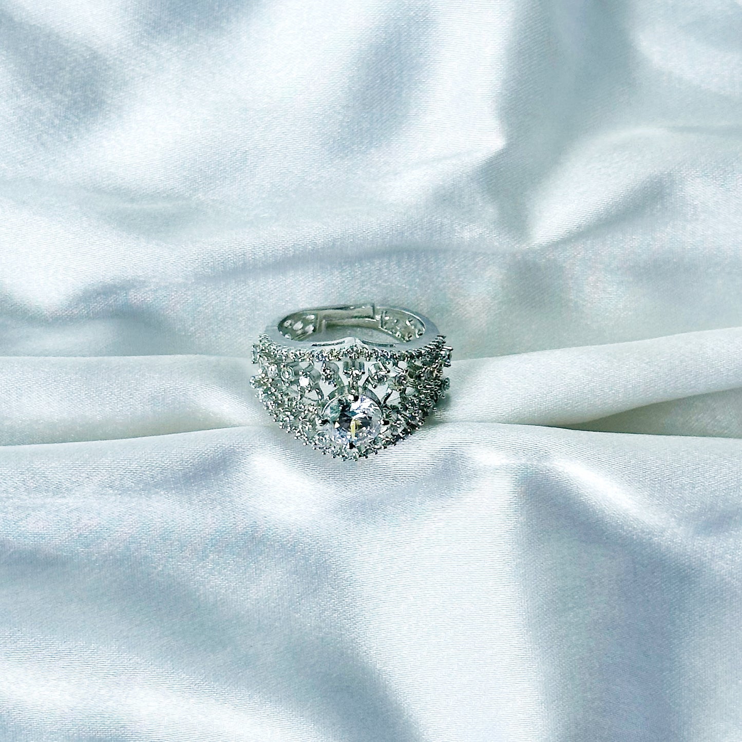 Solitaire Cubic Zircon American Diamond Silver Plated Adjustable Ring