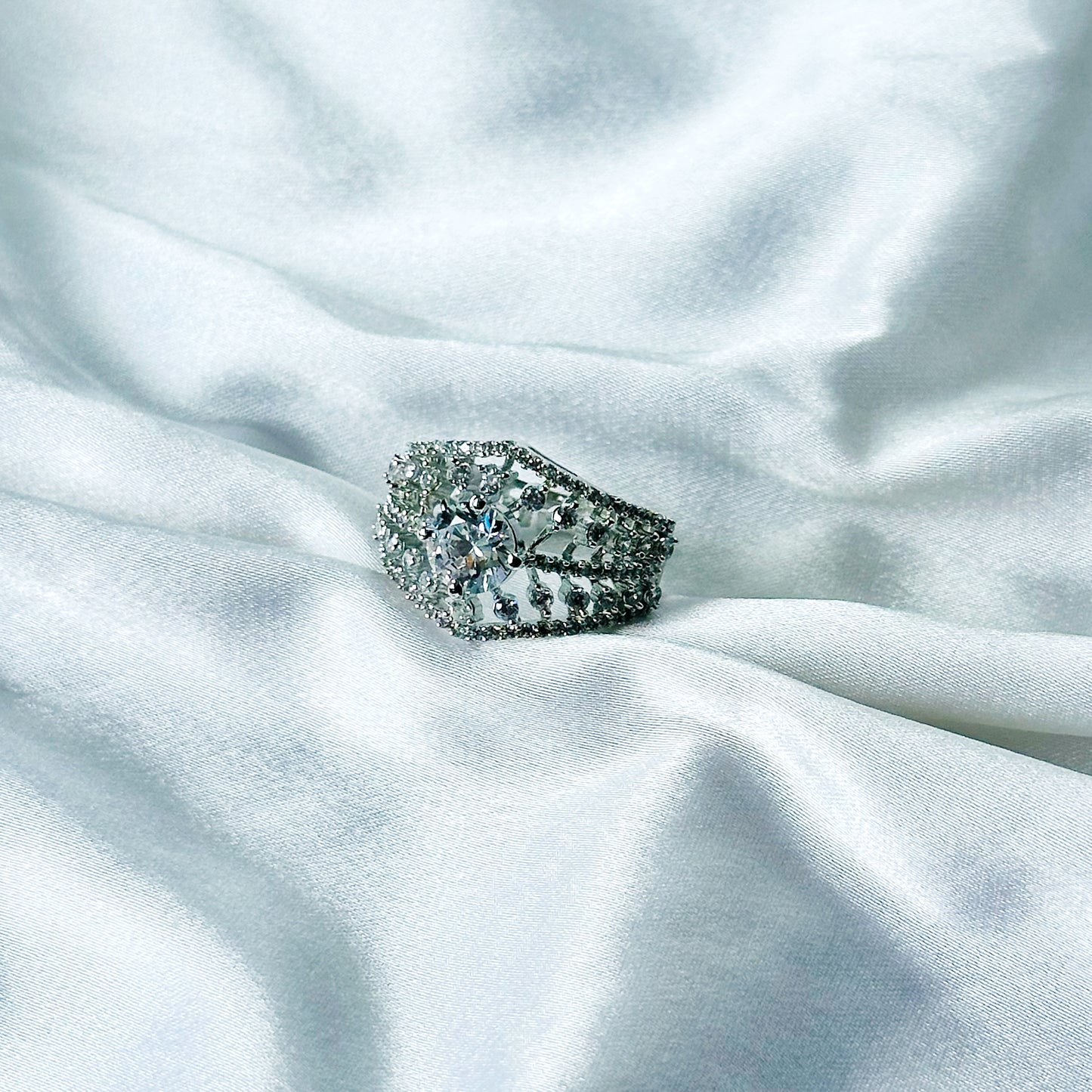 Solitaire Cubic Zircon American Diamond Silver Plated Adjustable Ring