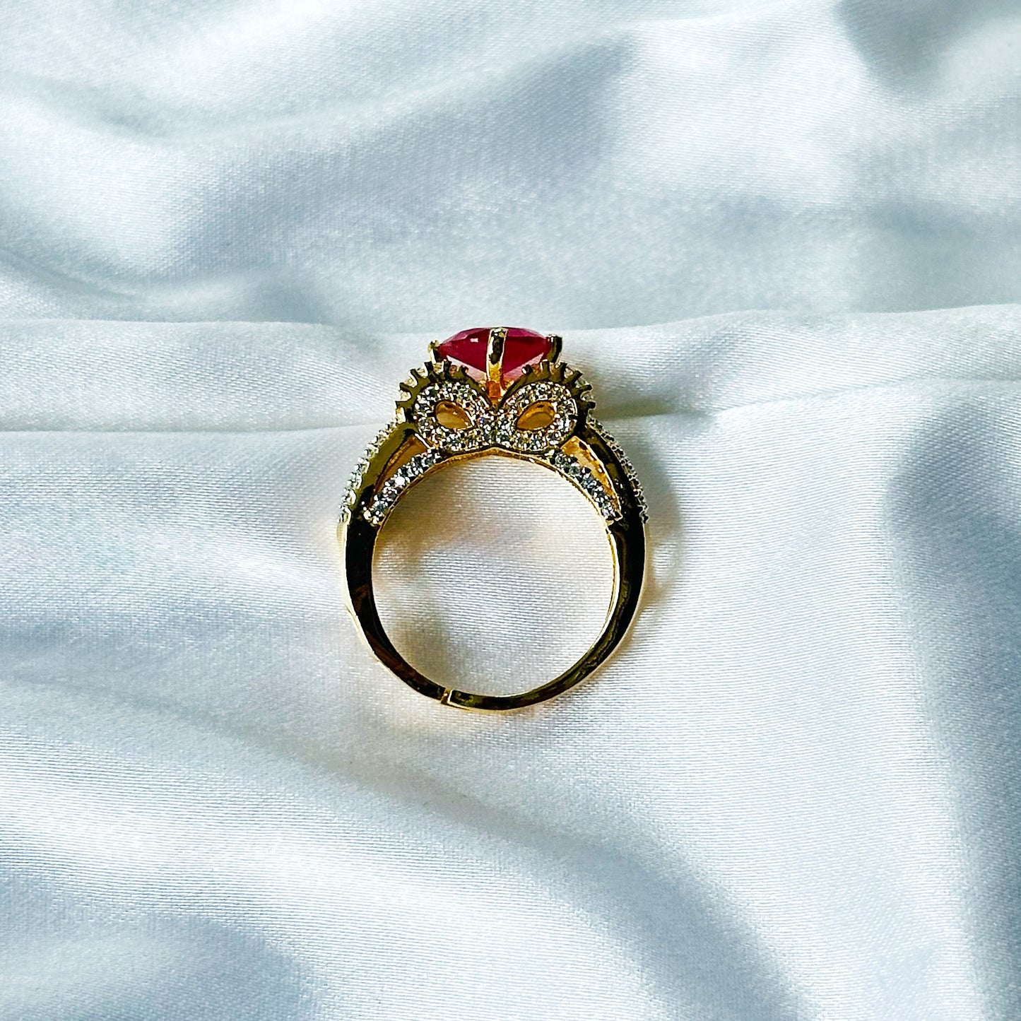 Red Ruby Cubic Zircon American Diamond Gold/Silver Plated Adjustable Ring