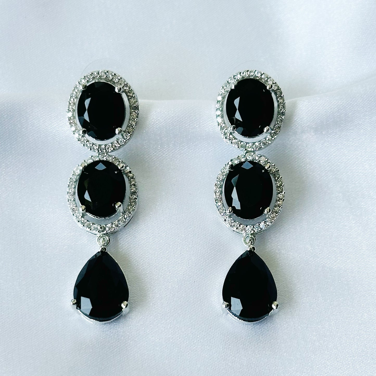 Black Zircon American Diamond Silver Plated Earrings