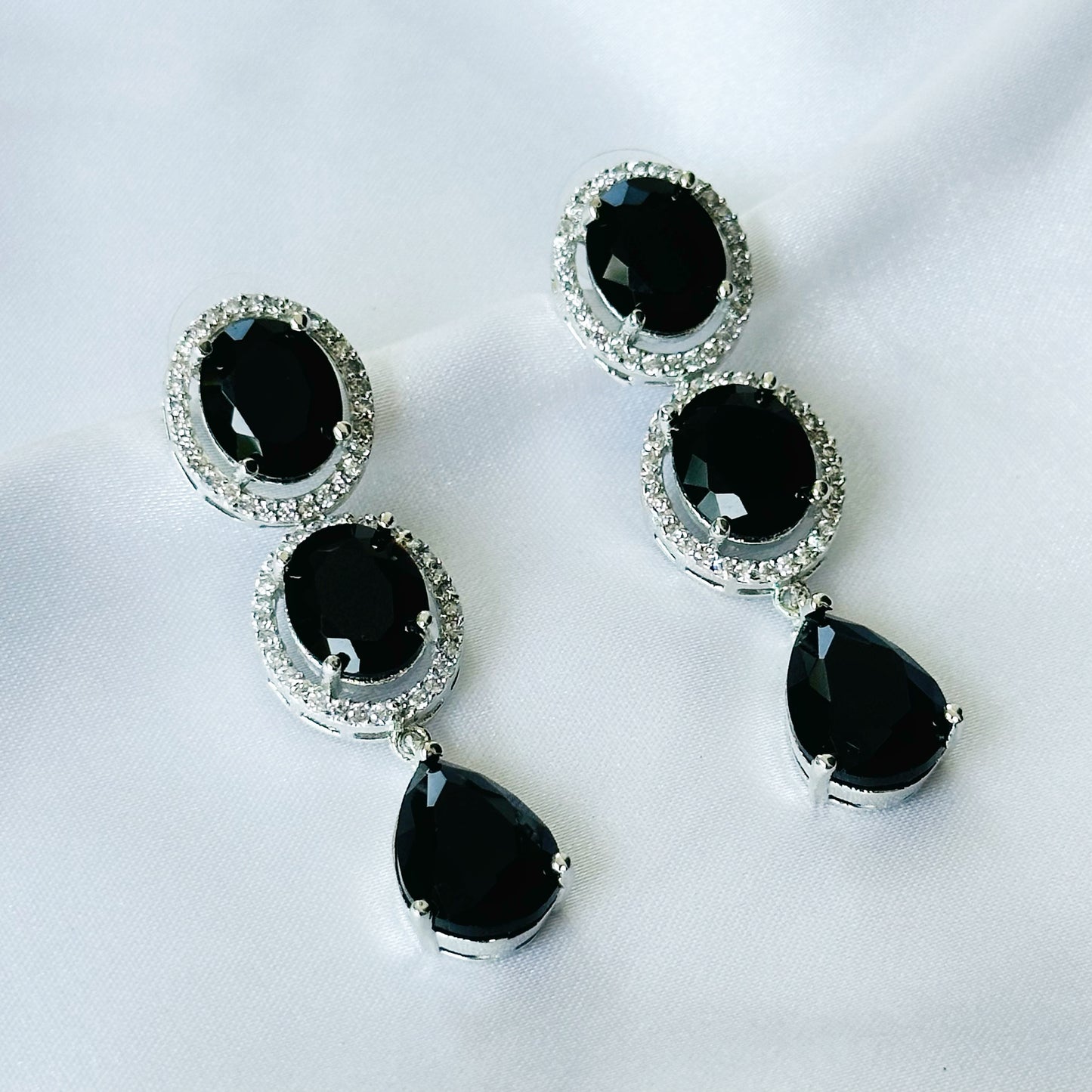 Black Zircon American Diamond Silver Plated Earrings