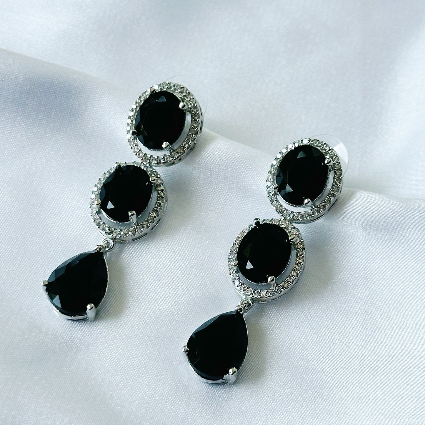 Black Cubic Zirconia American Diamond Silver Plated Earrings