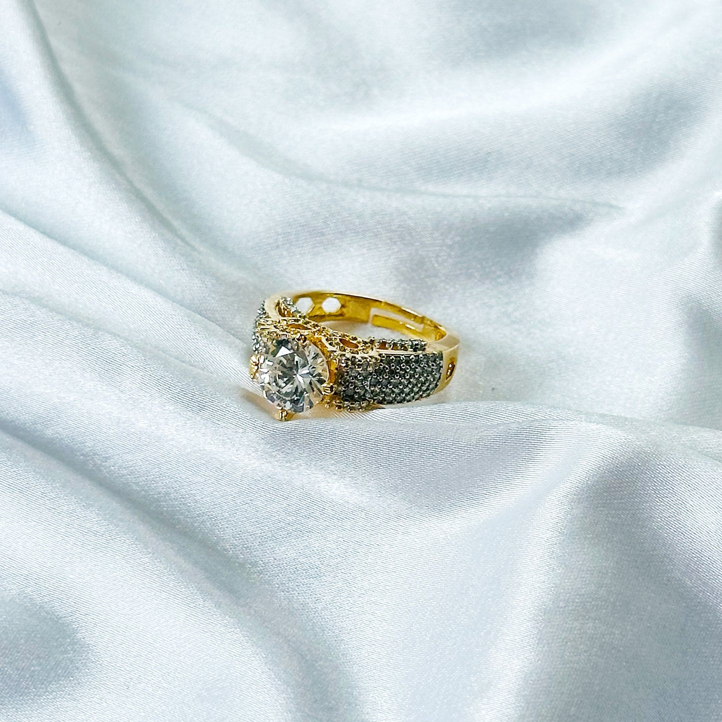 Solitaire Cubic Zircon American Diamond Gold/Silver Plated Adjustable Ring